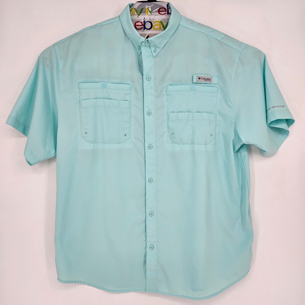 Columbia PFG Shirt Mens XL Mint Fishing Vented Omni Shade Short Sleeve‎